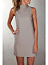 Casual Shift Dress - Sleeveless / High Collar